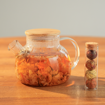 Theepot pakket met buisje van 4 tea flowers